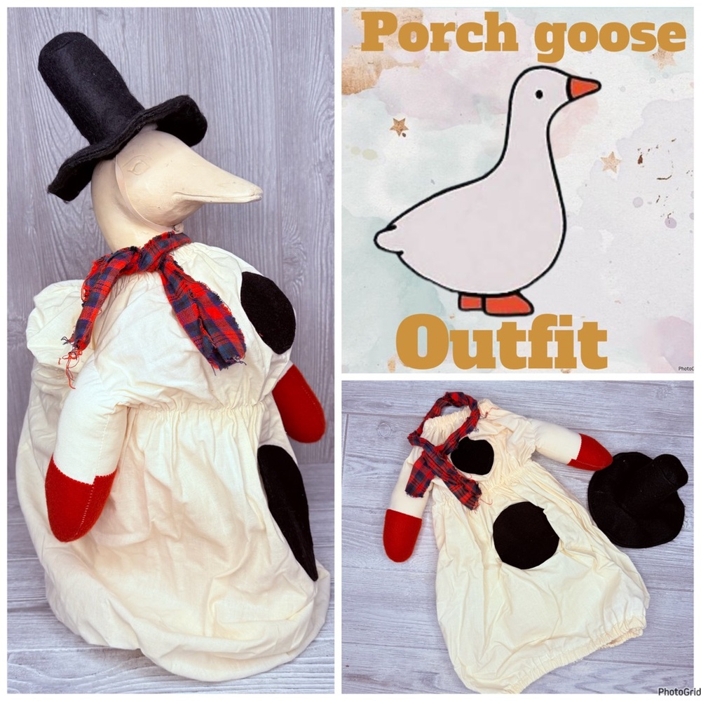 Vintage hand made porch goose outfit / clothes snowman outfit and hat clothes